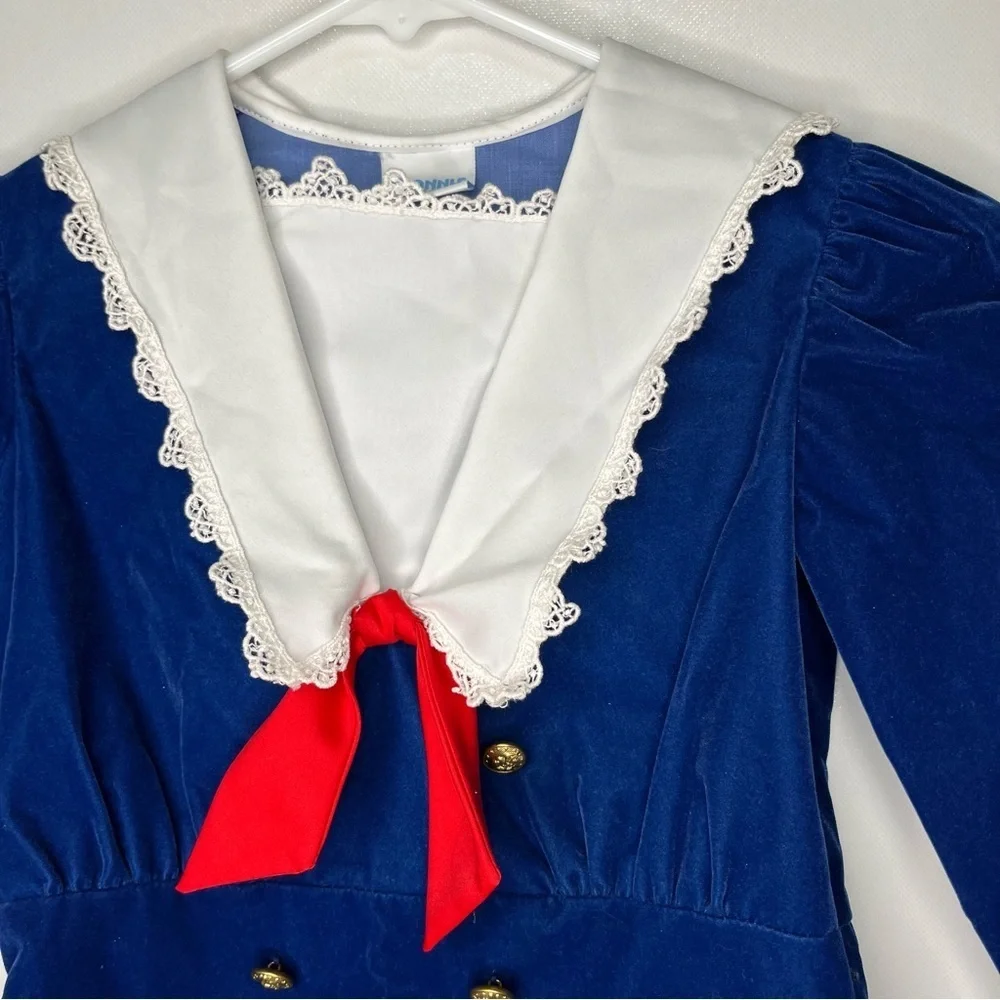 Vtg Bonnie Jean Sailor Dress Blue Velvet